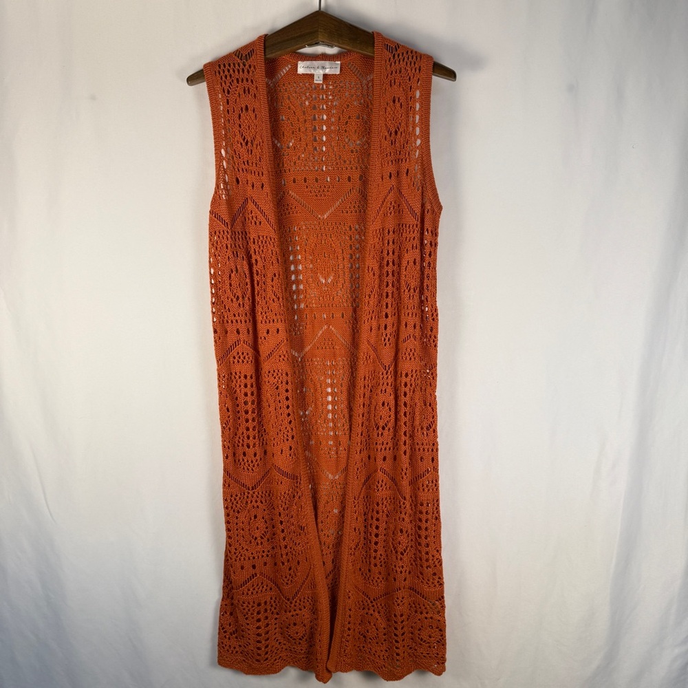 Chelsea & Theodore Cinnamon Stick Crochet Duster Vest Boho Hippie Free Spirit